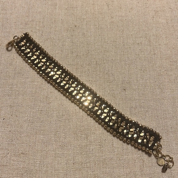 Stella & Dot Goldtone Beaded and Black Braided Brackelet Retired - Picture 1 of 9